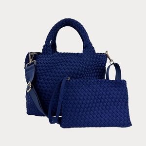 EUC Woven Neoprene Woven Tote with Pouch - Navy